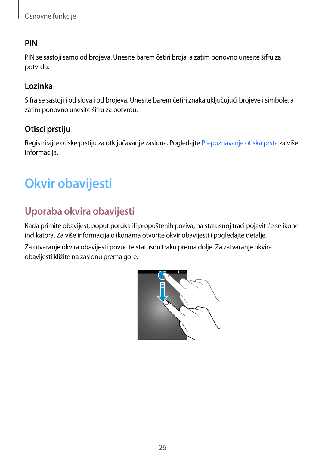 Samsung SM-A510FZKASEE manual Okvir obavijesti, Uporaba okvira obavijesti, Lozinka, Otisci prstiju 