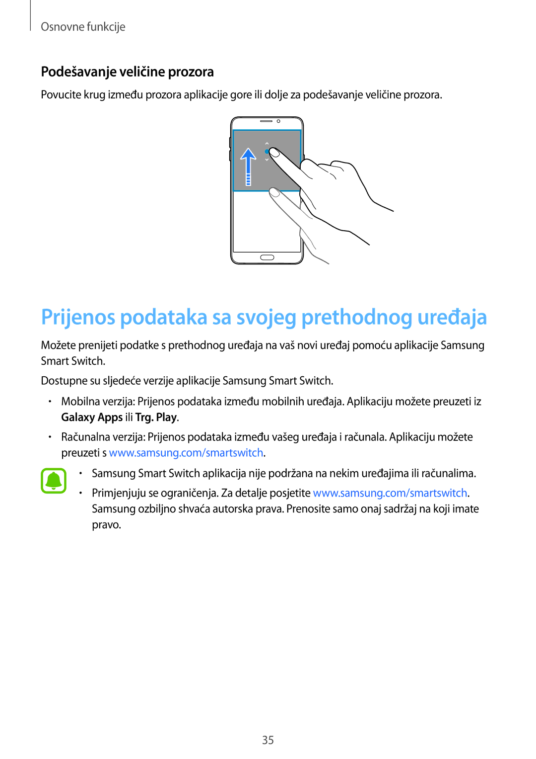 Samsung SM-A510FZKASEE manual Podešavanje veličine prozora, Galaxy Apps ili Trg. Play 