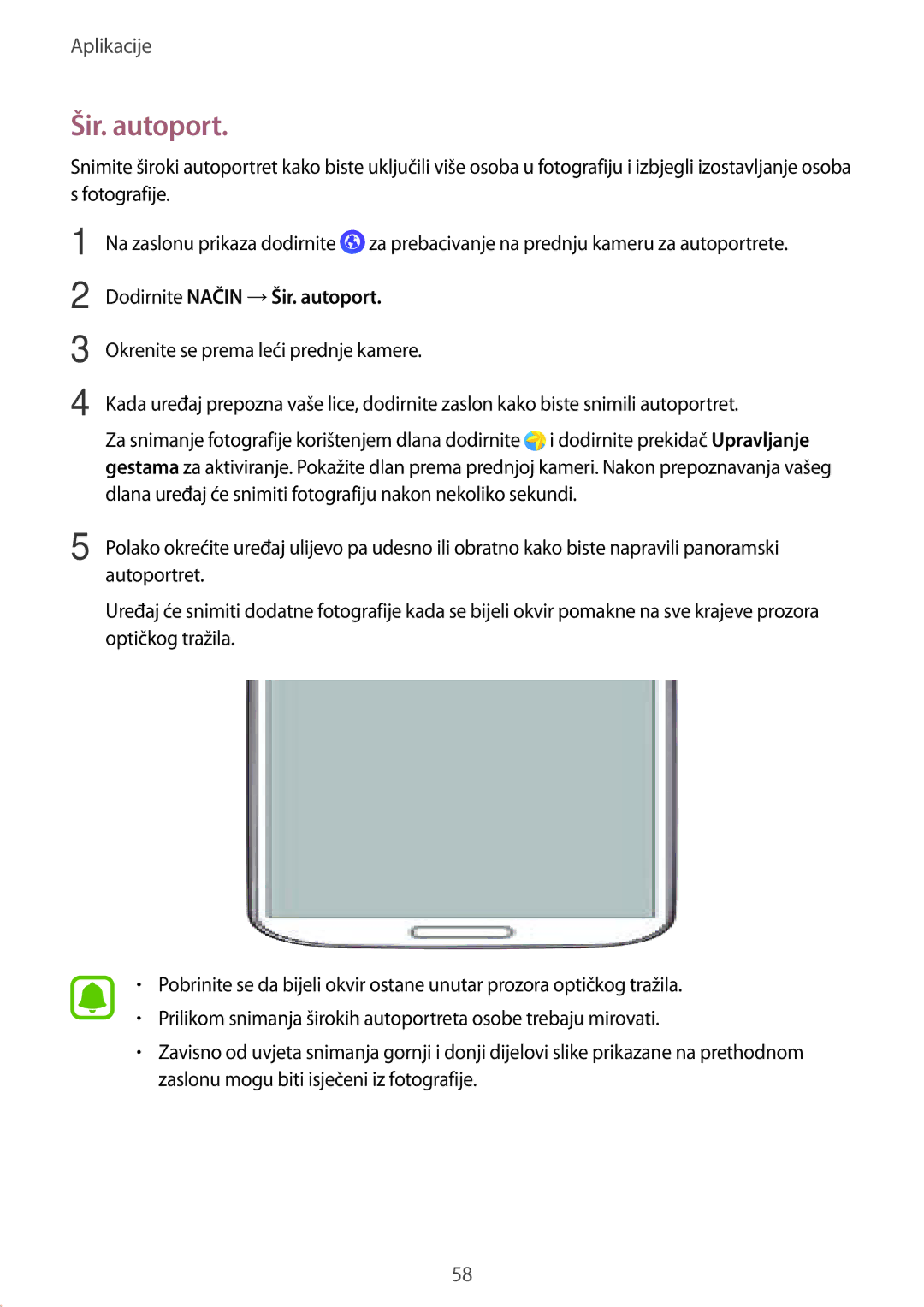 Samsung SM-A510FZKASEE manual Dodirnite Način →Šir. autoport 