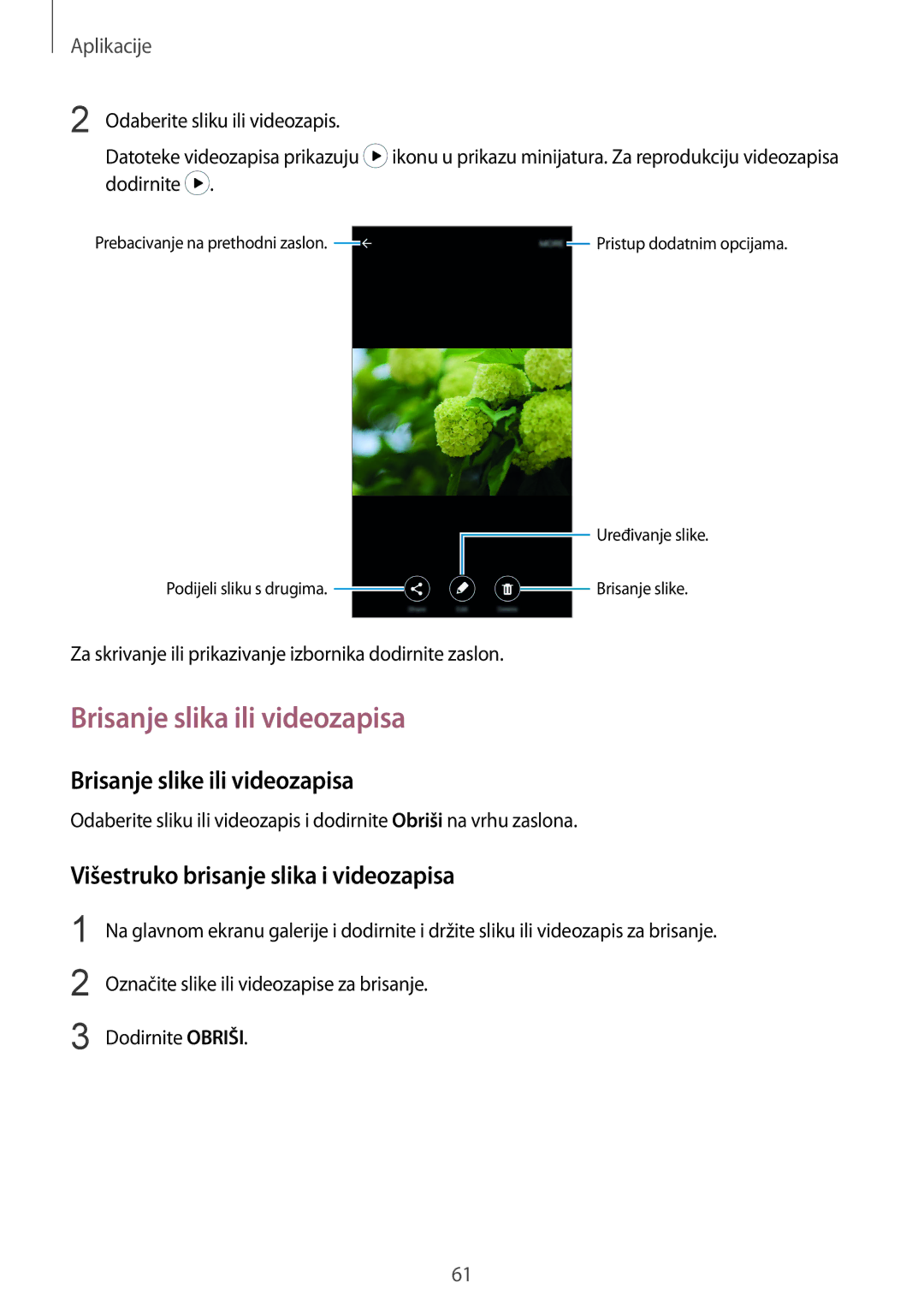 Samsung SM-A510FZKASEE manual Brisanje slika ili videozapisa, Brisanje slike ili videozapisa 