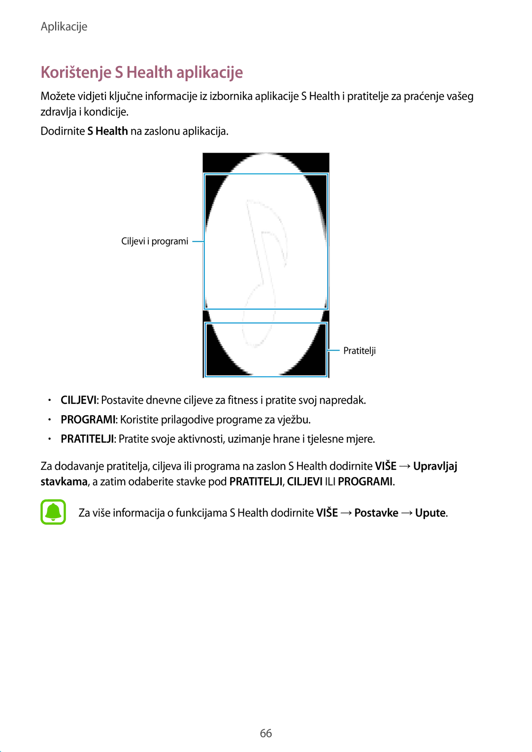 Samsung SM-A510FZKASEE manual Korištenje S Health aplikacije 