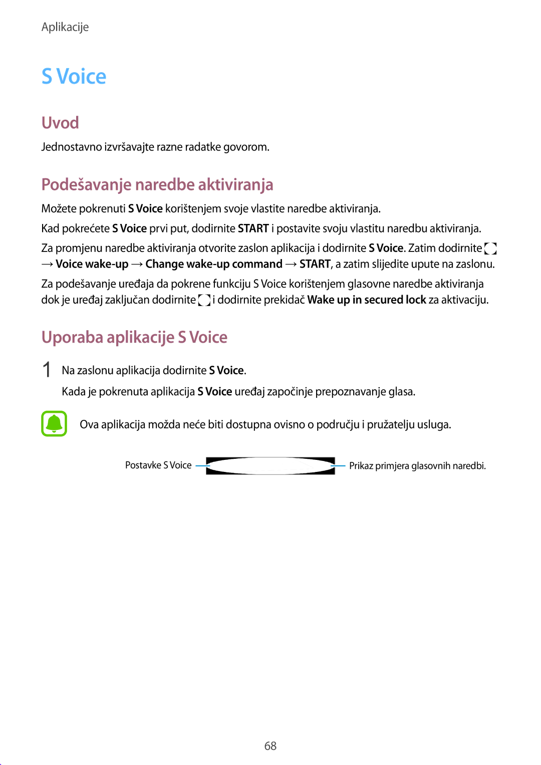 Samsung SM-A510FZKASEE manual Podešavanje naredbe aktiviranja, Uporaba aplikacije S Voice 