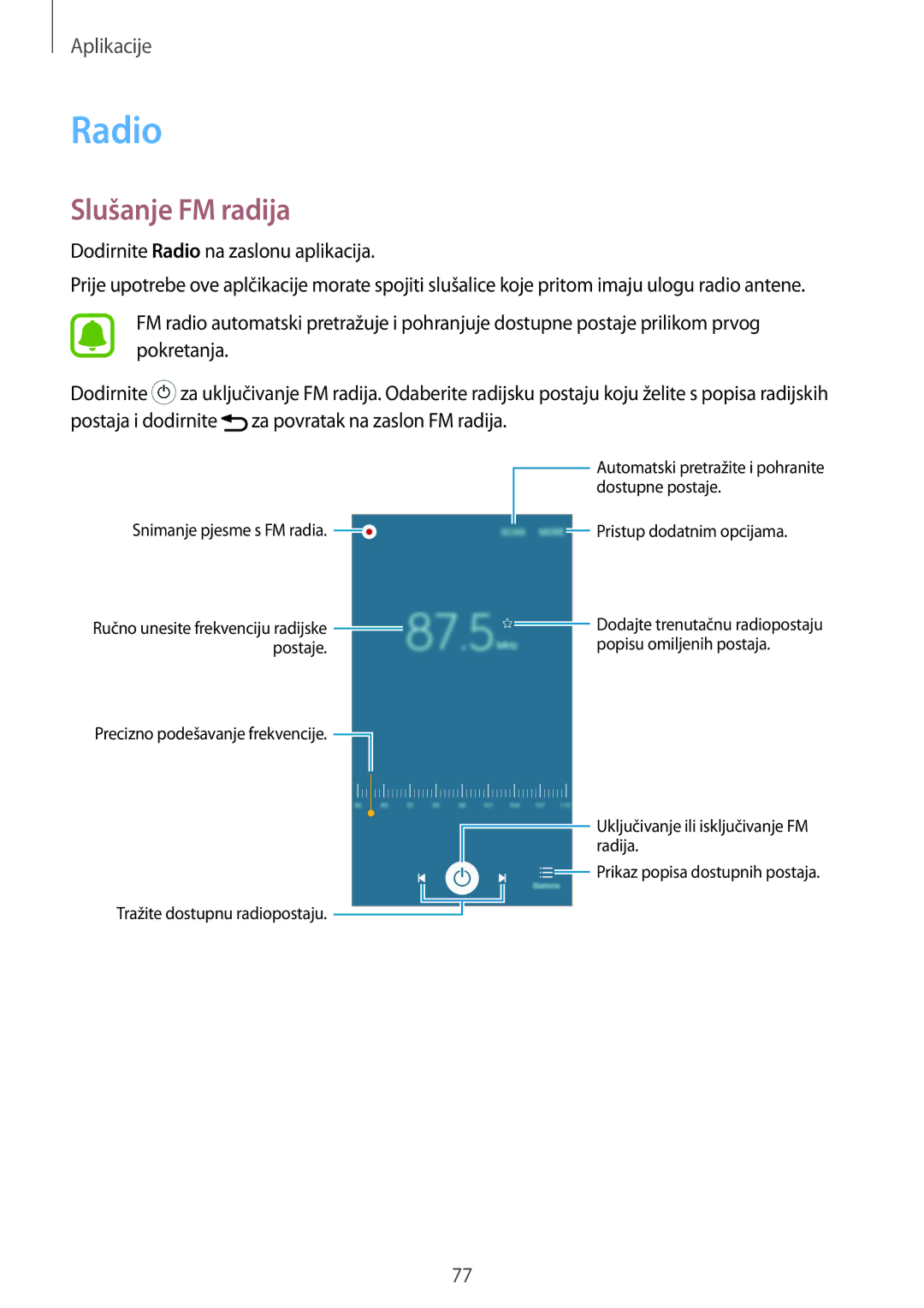 Samsung SM-A510FZKASEE manual Radio, Slušanje FM radija 