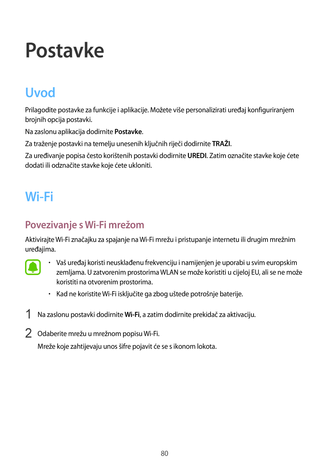 Samsung SM-A510FZKASEE manual Uvod, Povezivanje s Wi-Fi mrežom 