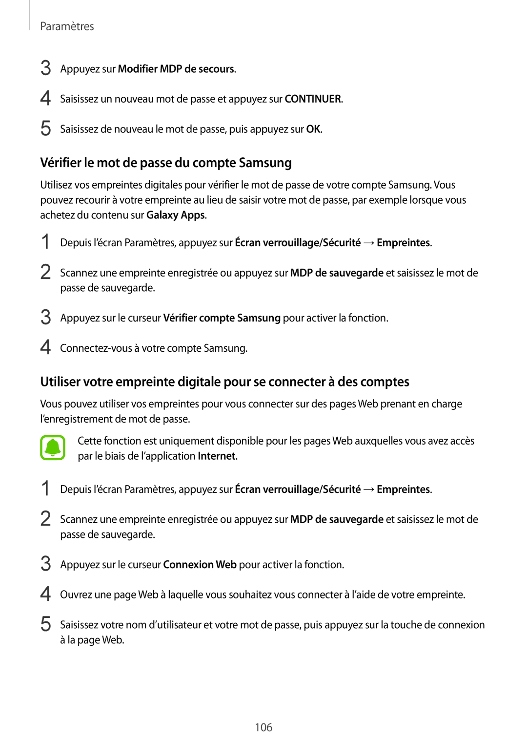 Samsung SM-A510FEDAXEF, SM-A510FZKAXEF Vérifier le mot de passe du compte Samsung, Appuyez sur Modifier MDP de secours 