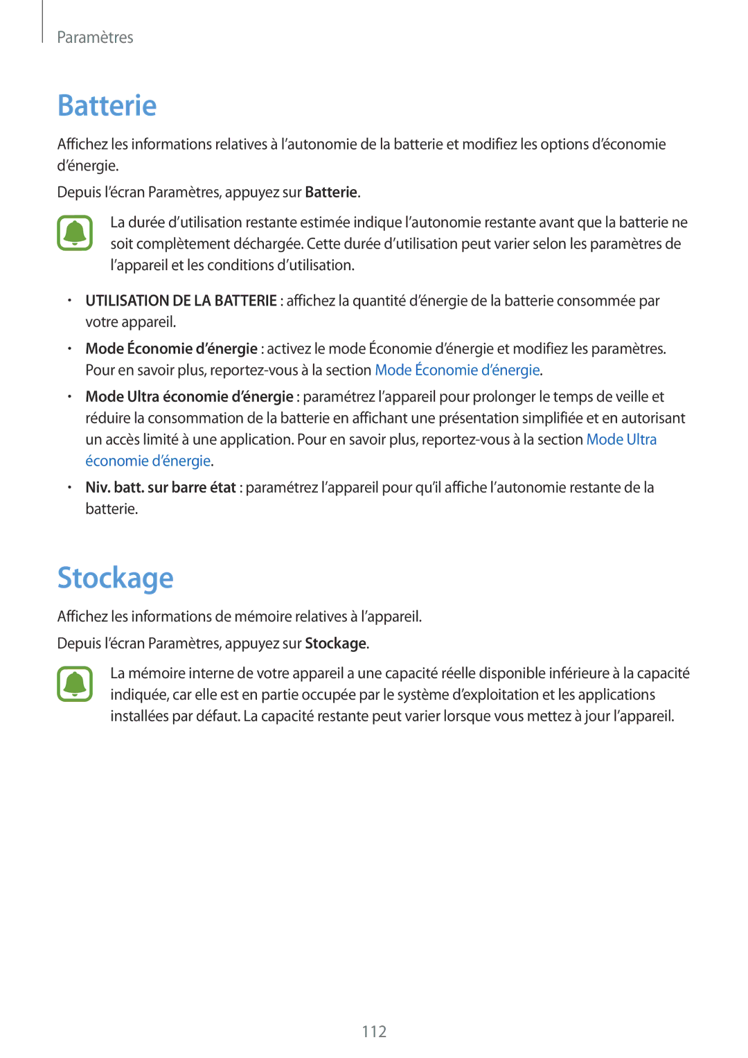 Samsung SM-A510FZKAXEF, SM-A510FZDAXEF, SM-A510FEDAXEF, SM-A510FZWAXEF manual Batterie, Stockage 