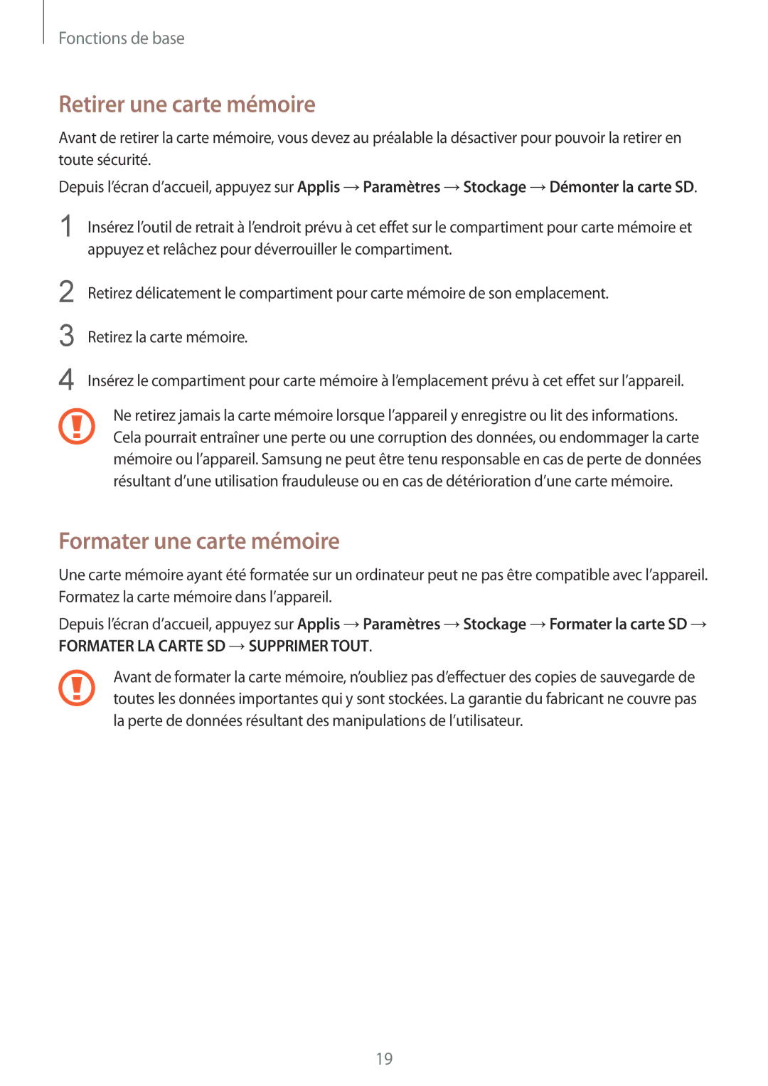 Samsung SM-A510FZWAXEF, SM-A510FZKAXEF, SM-A510FZDAXEF, SM-A510FEDAXEF Retirer une carte mémoire, Formater une carte mémoire 