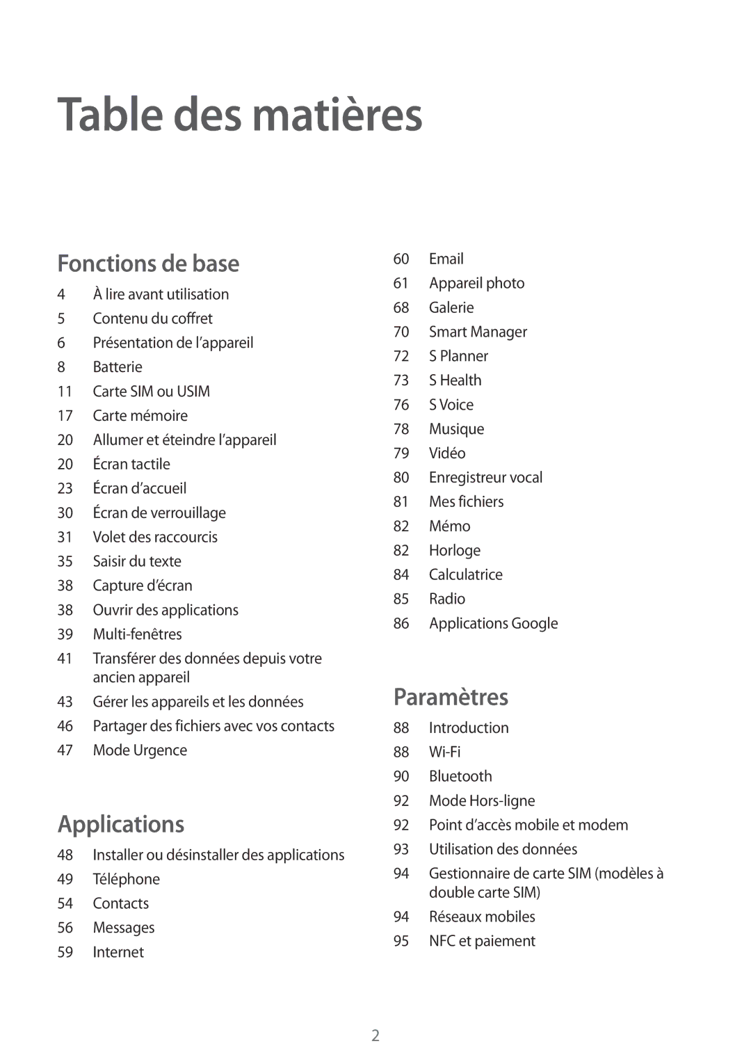 Samsung SM-A510FEDAXEF, SM-A510FZKAXEF, SM-A510FZDAXEF, SM-A510FZWAXEF manual Table des matières 