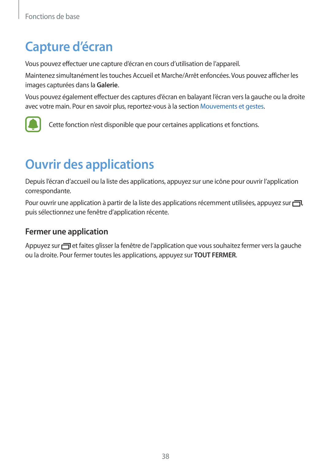 Samsung SM-A510FEDAXEF, SM-A510FZKAXEF, SM-A510FZDAXEF Capture d’écran, Ouvrir des applications, Fermer une application 