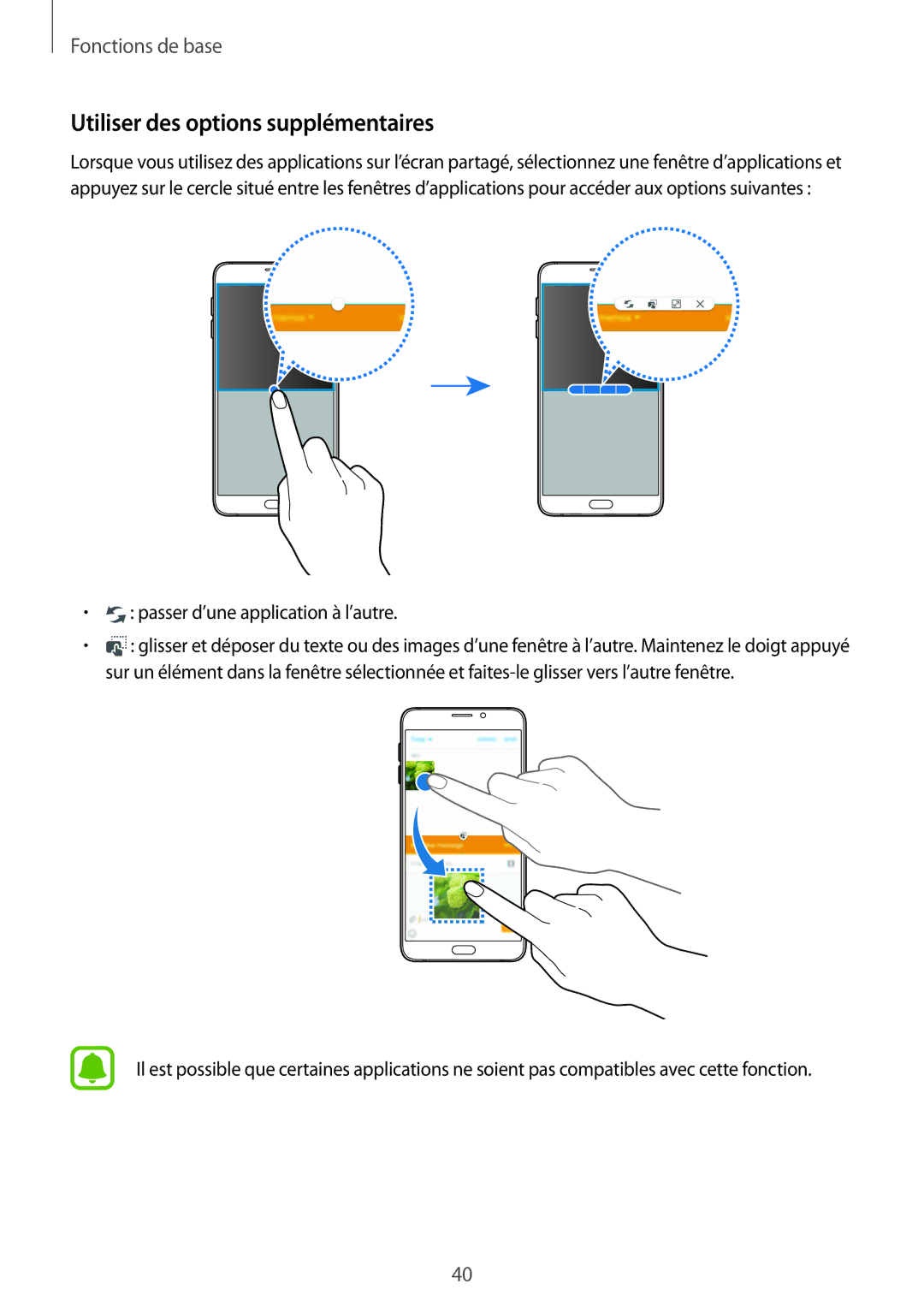 Samsung SM-A510FZKAXEF, SM-A510FZDAXEF manual Utiliser des options supplémentaires, Passer d’une application à l’autre 