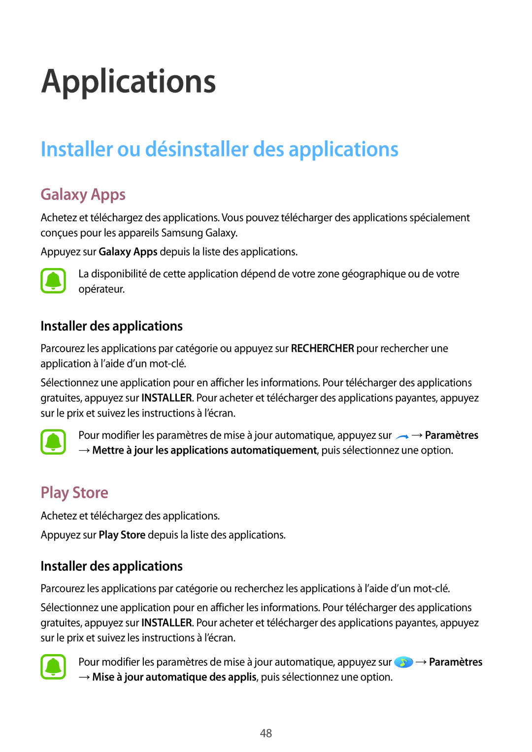 Samsung SM-A510FZKAXEF Installer ou désinstaller des applications, Galaxy Apps, Play Store, Installer des applications 