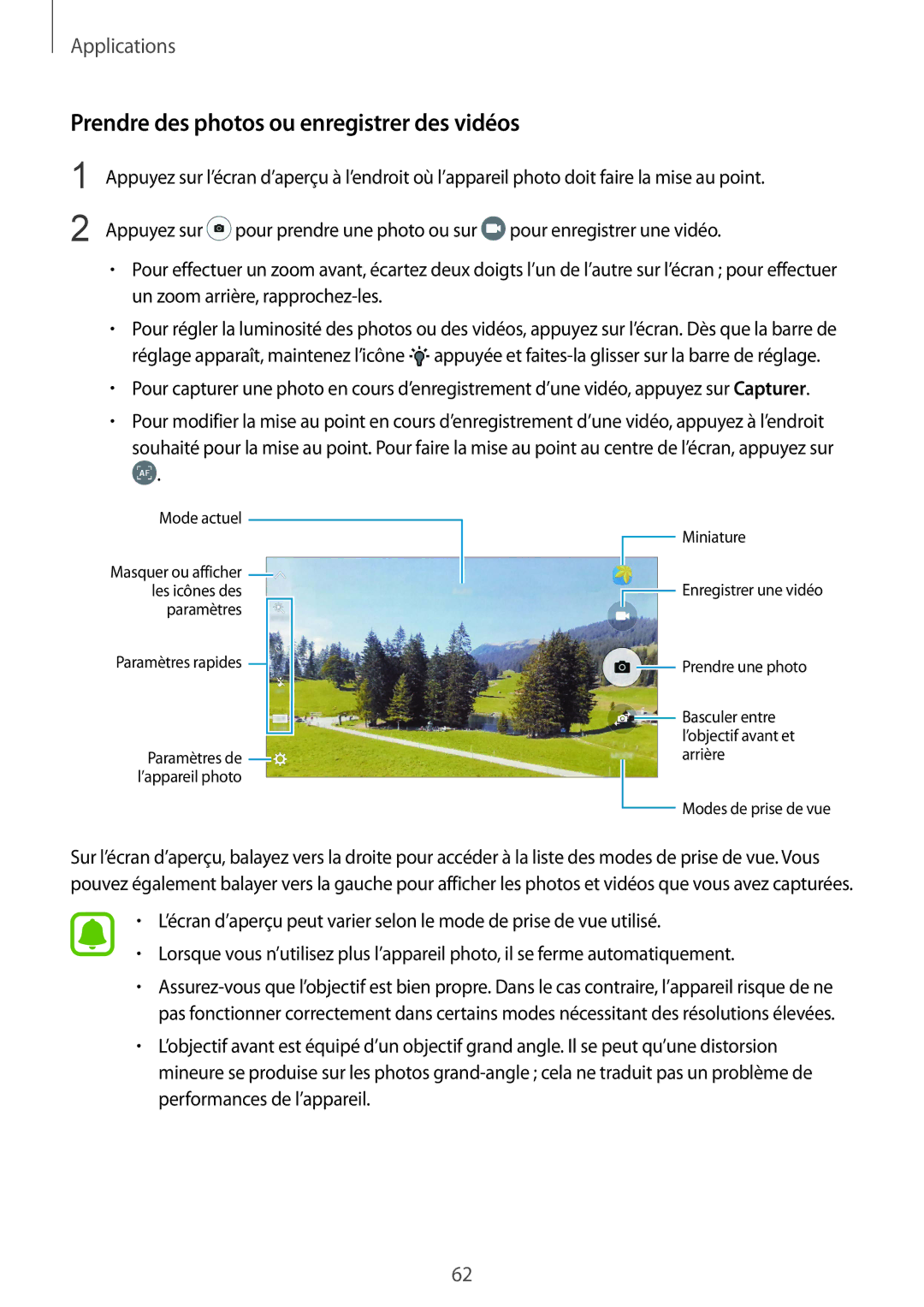 Samsung SM-A510FEDAXEF, SM-A510FZKAXEF, SM-A510FZDAXEF, SM-A510FZWAXEF manual Prendre des photos ou enregistrer des vidéos 