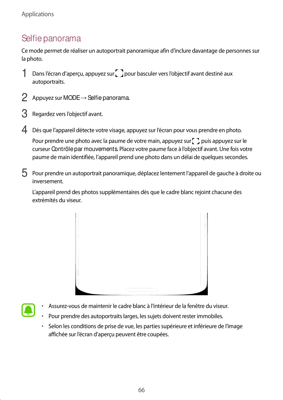 Samsung SM-A510FEDAXEF, SM-A510FZKAXEF, SM-A510FZDAXEF, SM-A510FZWAXEF manual Appuyez sur Mode →Selfie panorama 