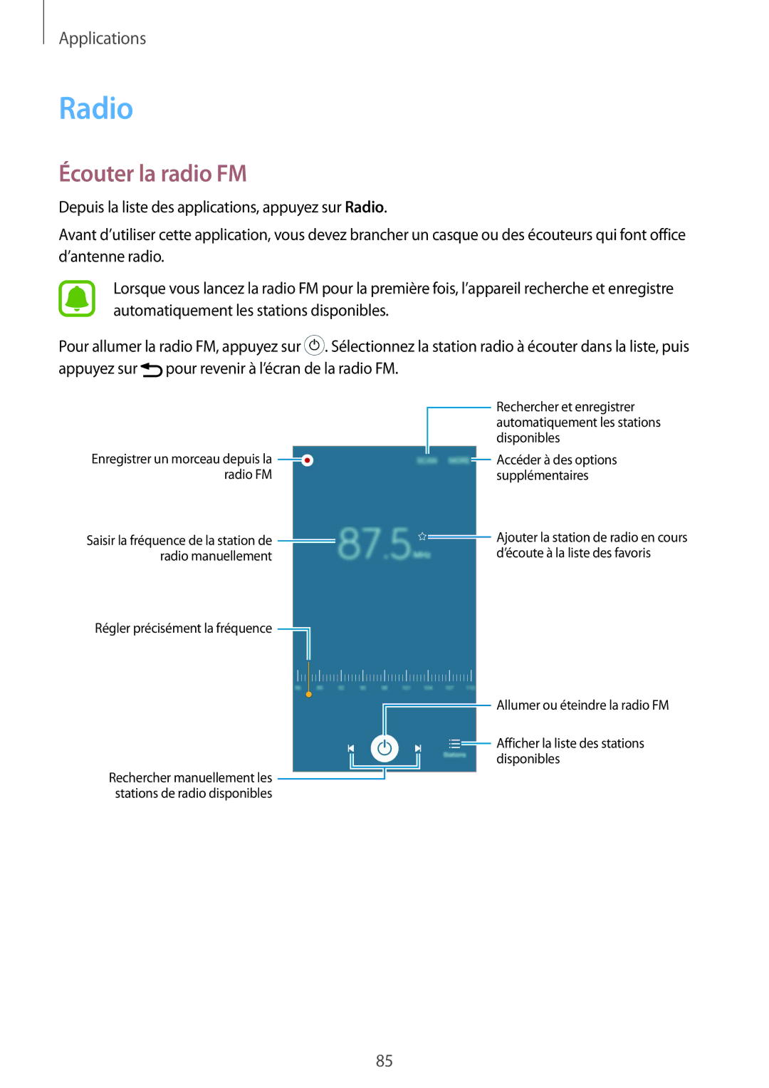 Samsung SM-A510FZDAXEF, SM-A510FZKAXEF, SM-A510FEDAXEF, SM-A510FZWAXEF manual Radio, Écouter la radio FM 