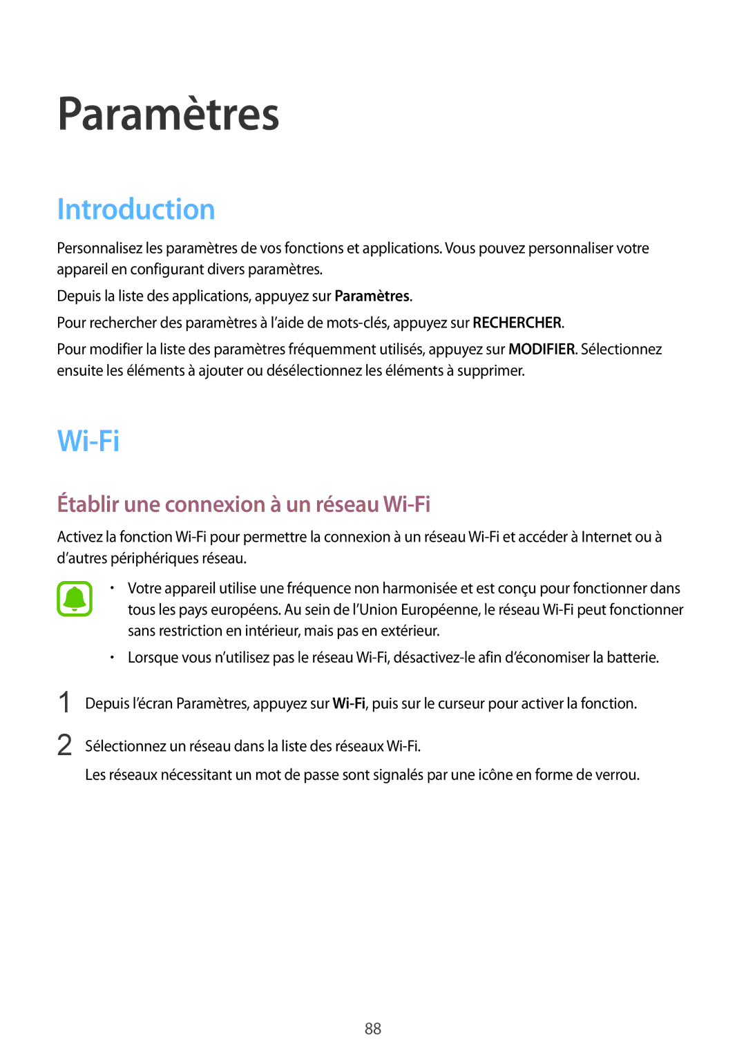 Samsung SM-A510FZKAXEF, SM-A510FZDAXEF, SM-A510FEDAXEF manual Introduction, Établir une connexion à un réseau Wi-Fi 