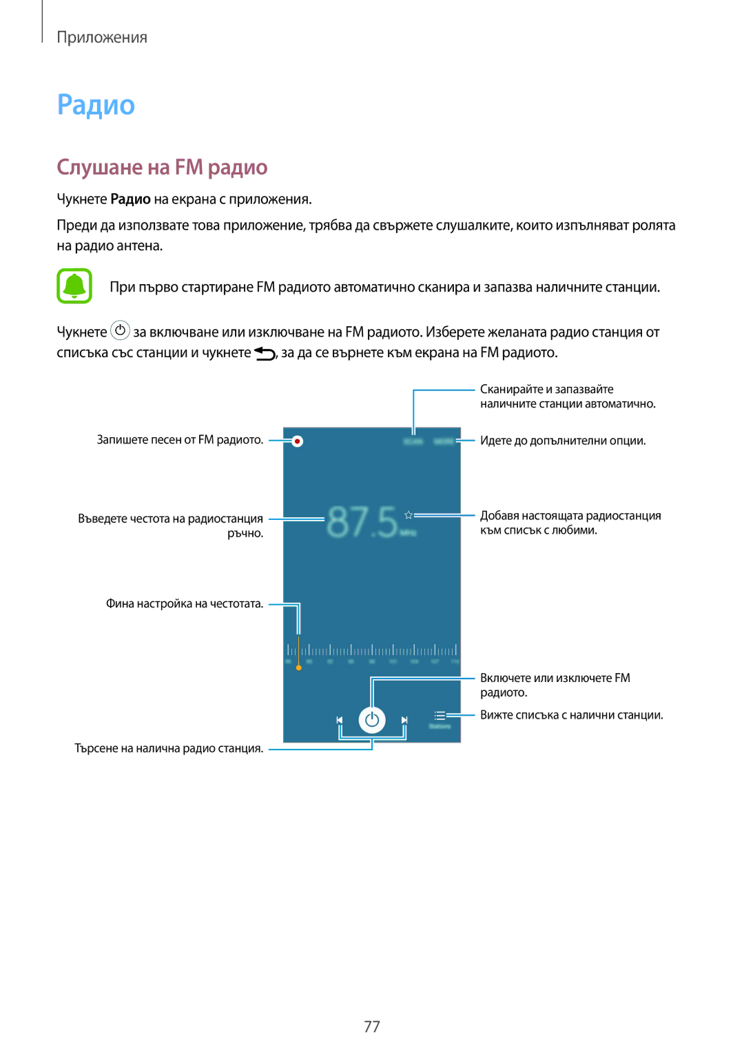 Samsung SM-A510FZKABGL, SM-A510FZWABGL, SM-A510FZDABGL manual Радио, Слушане на FM радио 