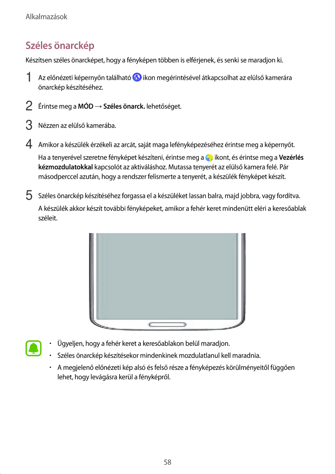 Samsung SM-A510FZDAXEH, SM-A510FZWAXEH, SM-A510FZKAXEH manual Széles önarckép 