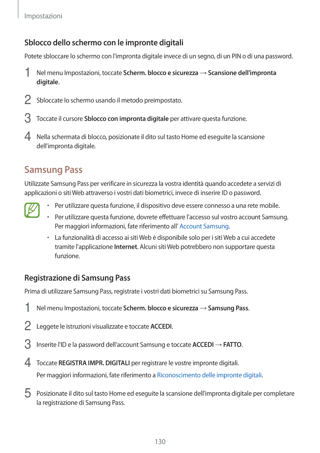 Samsung SM-A320FZINITV, SM-A520FZBAITV Sblocco dello schermo con le impronte digitali, Registrazione di Samsung Pass 