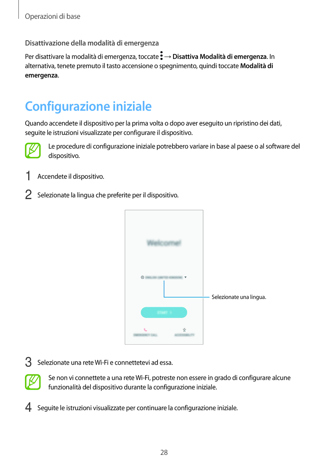 Samsung SM-A520FZKAITV, SM-A520FZBAITV, SM-A320FZBNITV Configurazione iniziale, Disattivazione della modalità di emergenza 