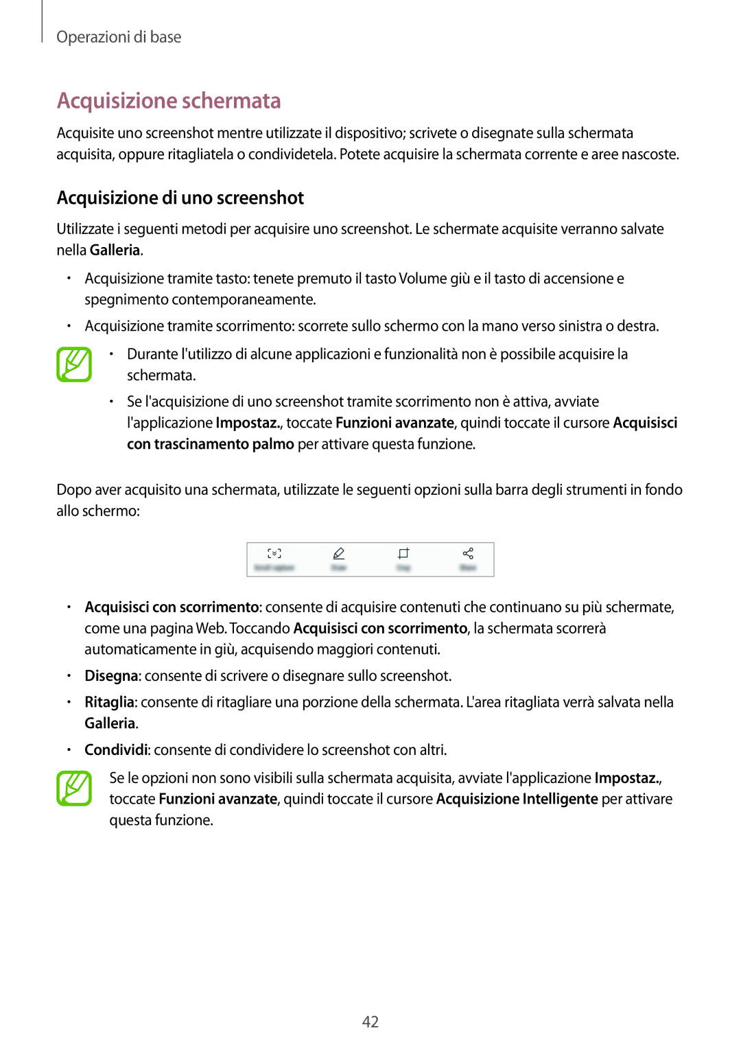 Samsung SM-A320FZINITV, SM-A520FZBAITV, SM-A320FZBNITV manual Acquisizione schermata, Acquisizione di uno screenshot 