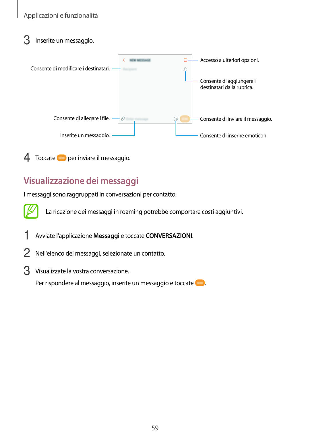 Samsung SM-A520FZDAITV, SM-A520FZBAITV, SM-A320FZBNITV, SM-A320FZINITV Visualizzazione dei messaggi, Inserite un messaggio 