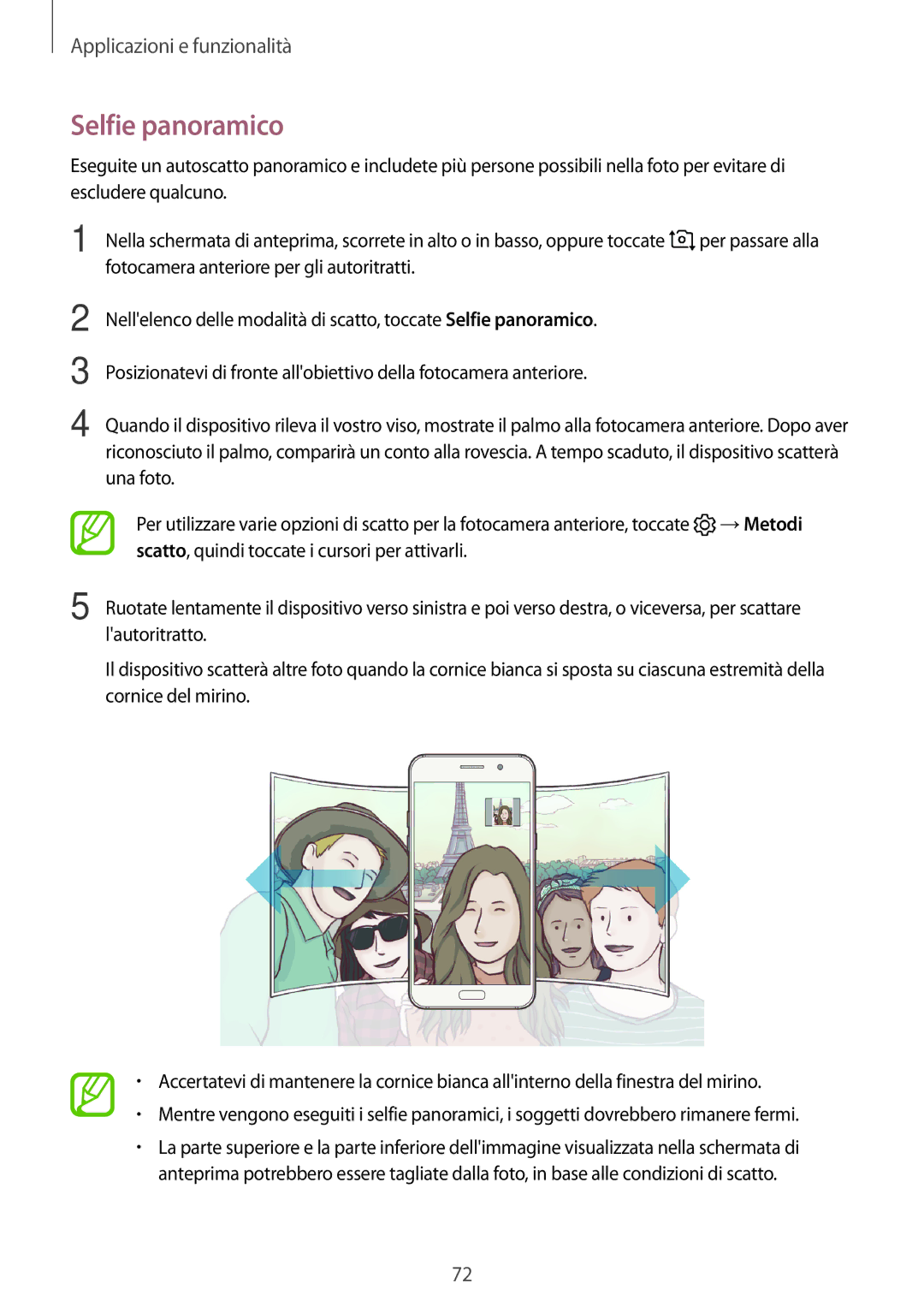 Samsung SM-A520FZBAITV, SM-A320FZBNITV, SM-A320FZINITV, SM-A520FZDAITV, SM-A520FZKAITV, SM-A320FZDNITV manual Selfie panoramico 