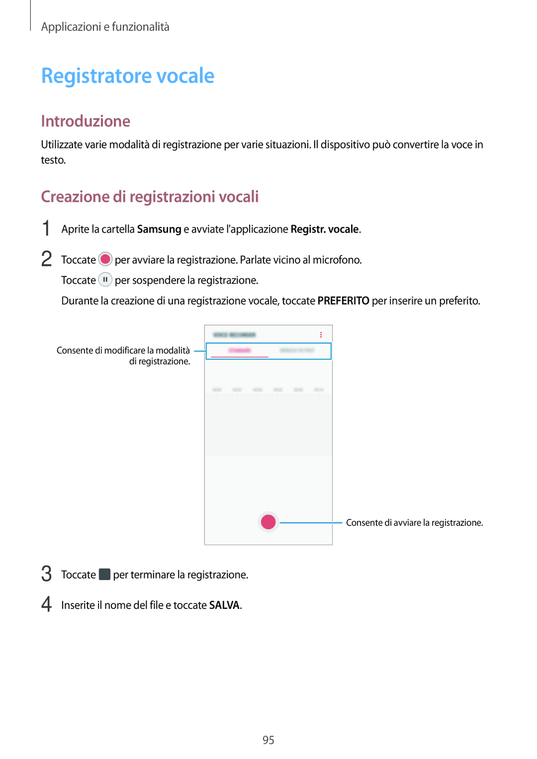 Samsung SM-A520FZIAITV, SM-A520FZBAITV, SM-A320FZBNITV manual Registratore vocale, Creazione di registrazioni vocali 