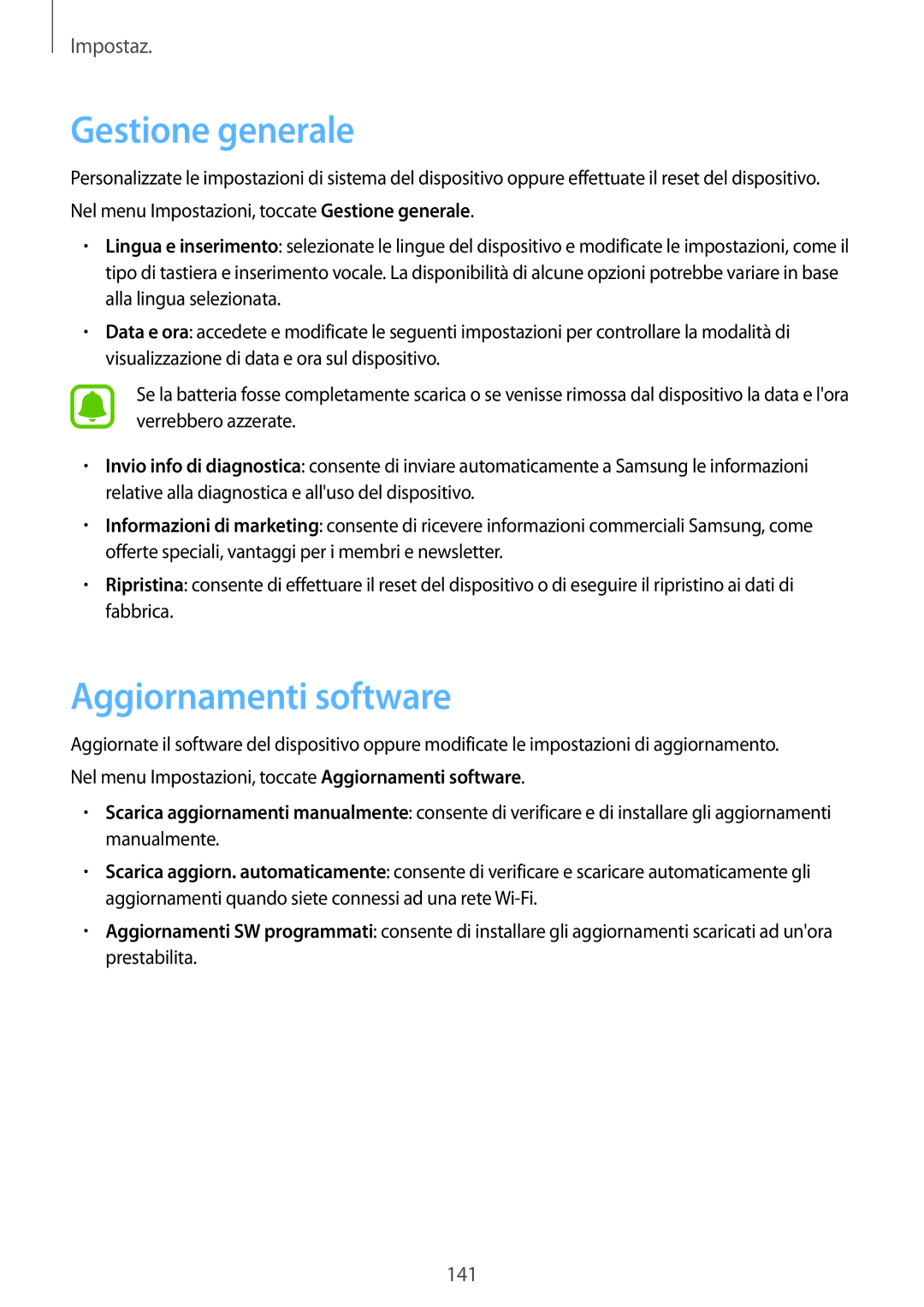 Samsung SM-A520FZDAITV, SM-A520FZBAITV, SM-A520FZKAITV, SM-A520FZIAITV manual Gestione generale, Aggiornamenti software 