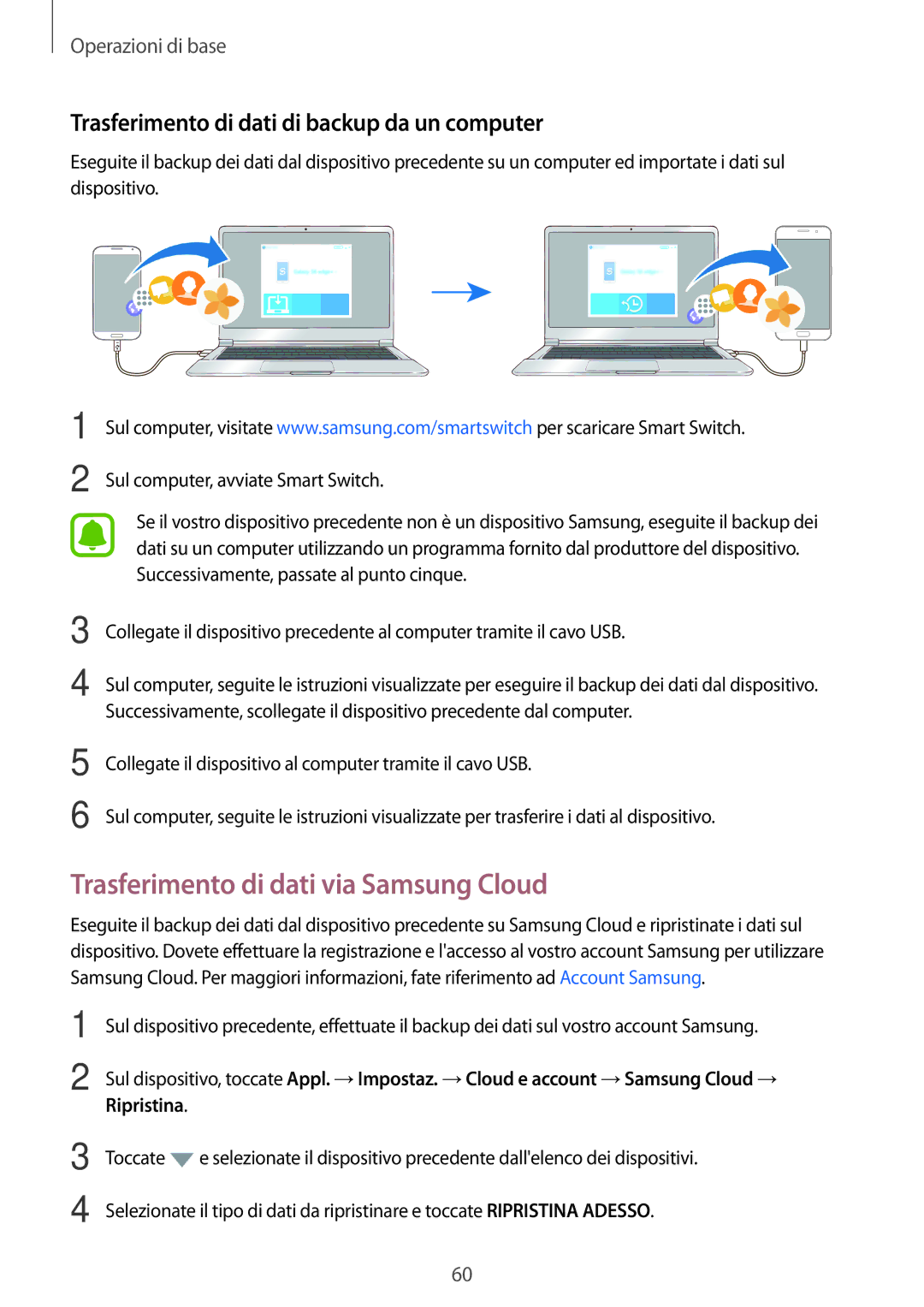 Samsung SM-A520FZBAITV manual Trasferimento di dati via Samsung Cloud, Trasferimento di dati di backup da un computer 