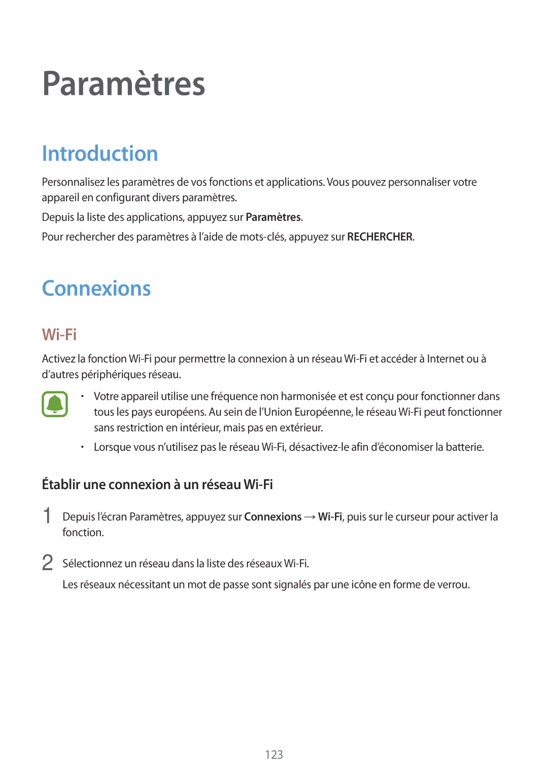 Samsung SM-A520FZIAXEF, SM-A520FZBAXEF manual Introduction, Connexions, Établir une connexion à un réseau Wi-Fi 