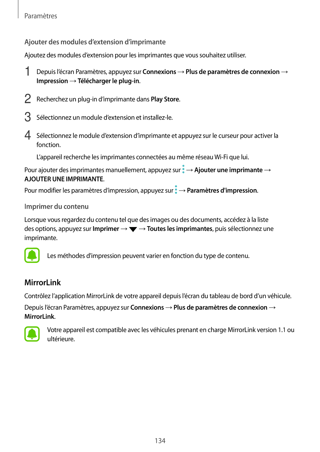 Samsung SM-A520FZKAXEF, SM-A520FZBAXEF, SM-A520FZDAXEF, SM-A520FZIAXEF manual MirrorLink, Impression →Télécharger le plug-in 