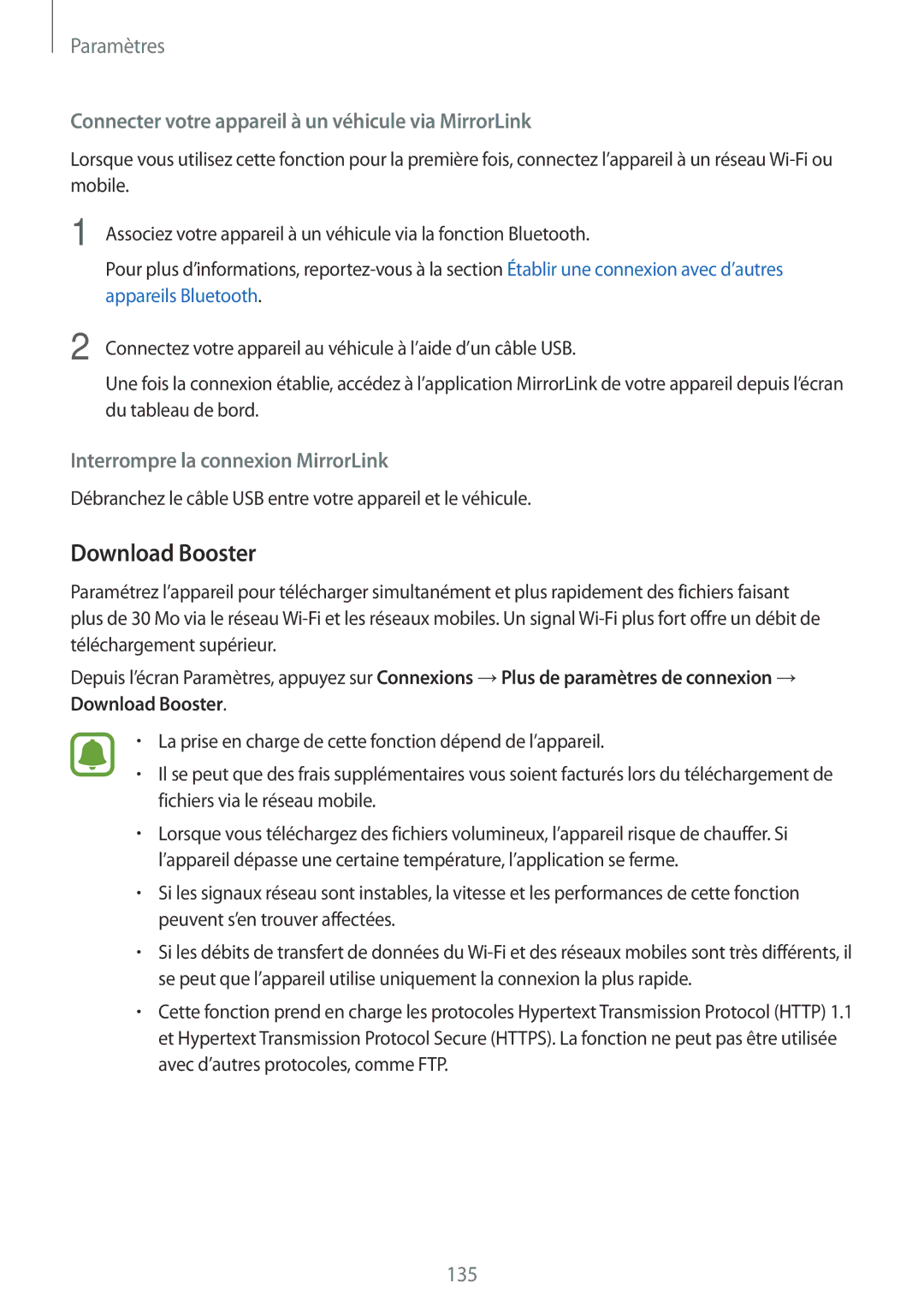 Samsung SM-A520FZIAXEF, SM-A520FZBAXEF manual Download Booster, Connecter votre appareil à un véhicule via MirrorLink 