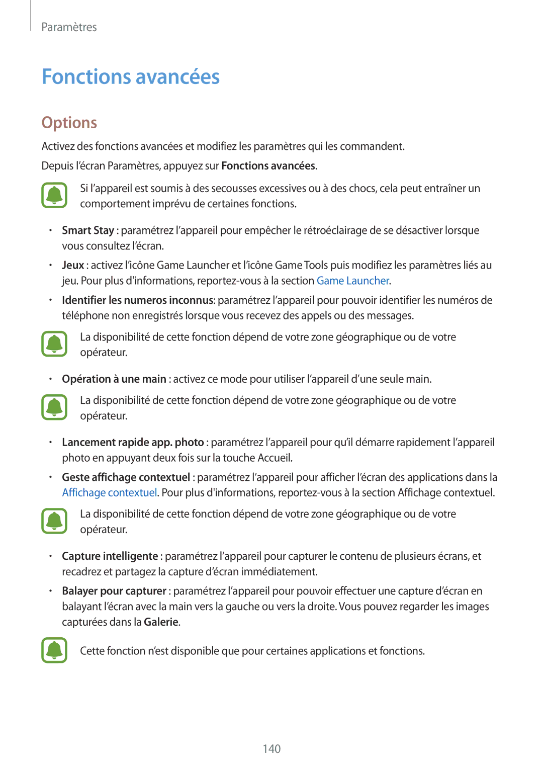 Samsung SM-A520FZBAXEF, SM-A520FZDAXEF, SM-A520FZKAXEF, SM-A520FZIAXEF manual Fonctions avancées, Options 
