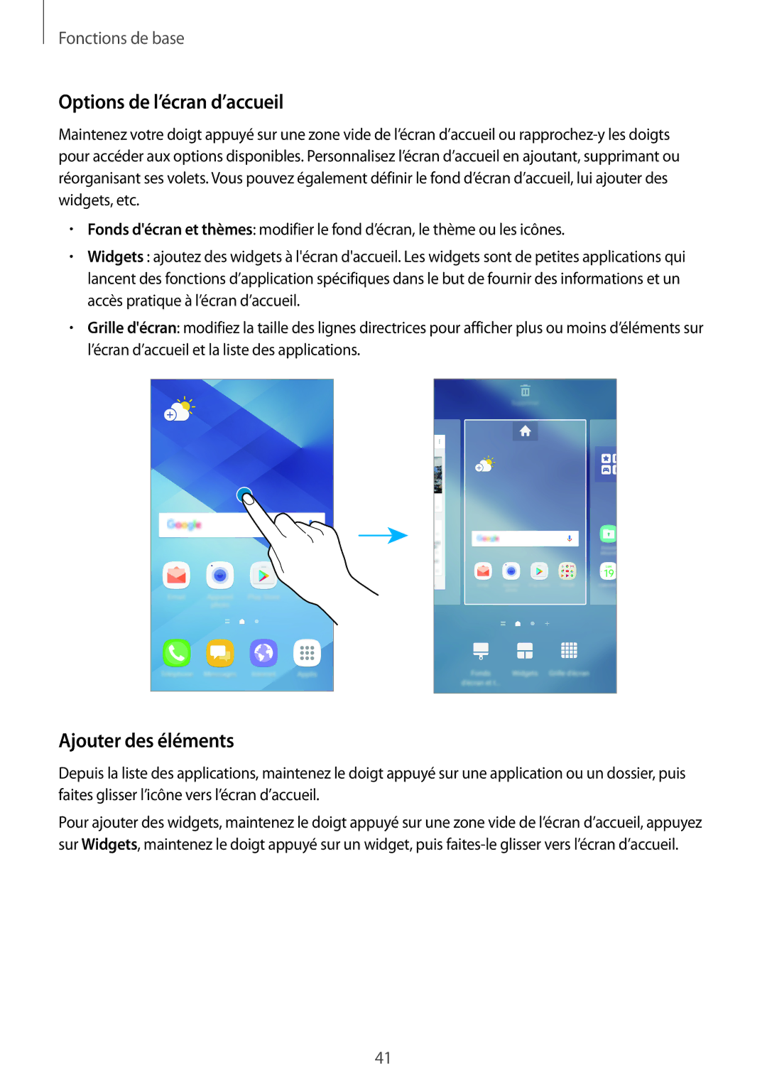 Samsung SM-A520FZDAXEF, SM-A520FZBAXEF, SM-A520FZKAXEF, SM-A520FZIAXEF Options de l’écran d’accueil, Ajouter des éléments 