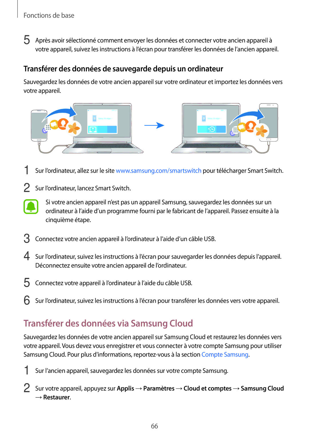 Samsung SM-A520FZKAXEF Transférer des données via Samsung Cloud, Transférer des données de sauvegarde depuis un ordinateur 