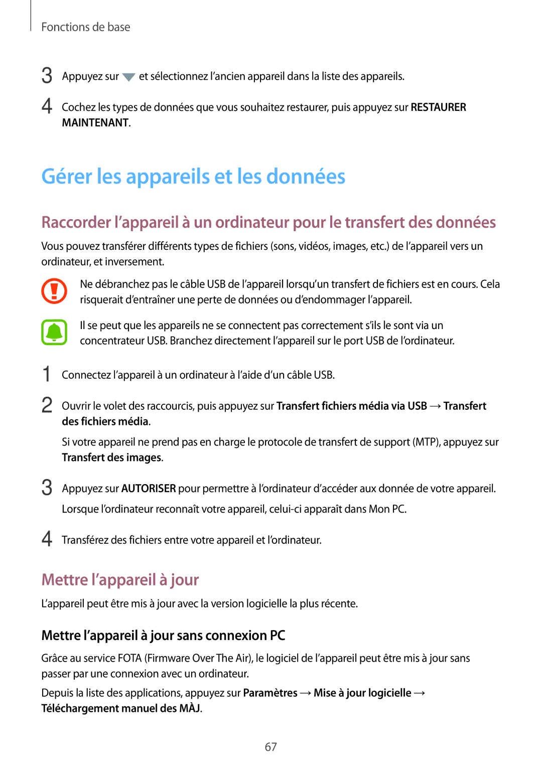 Samsung SM-A520FZIAXEF, SM-A520FZBAXEF Gérer les appareils et les données, Mettre l’appareil à jour, Des fichiers média 