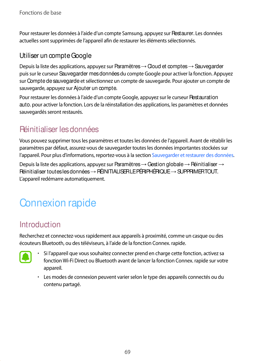 Samsung SM-A520FZDAXEF, SM-A520FZBAXEF manual Connexion rapide, Réinitialiser les données, Utiliser un compte Google 