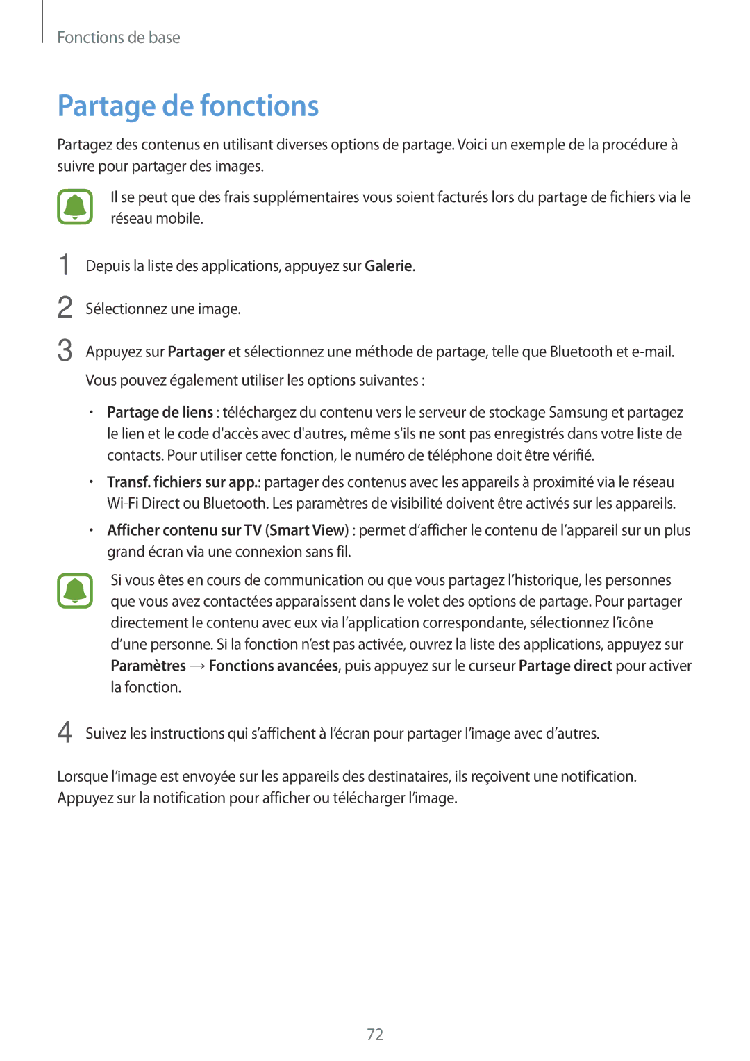 Samsung SM-A520FZBAXEF, SM-A520FZDAXEF, SM-A520FZKAXEF, SM-A520FZIAXEF manual Partage de fonctions 