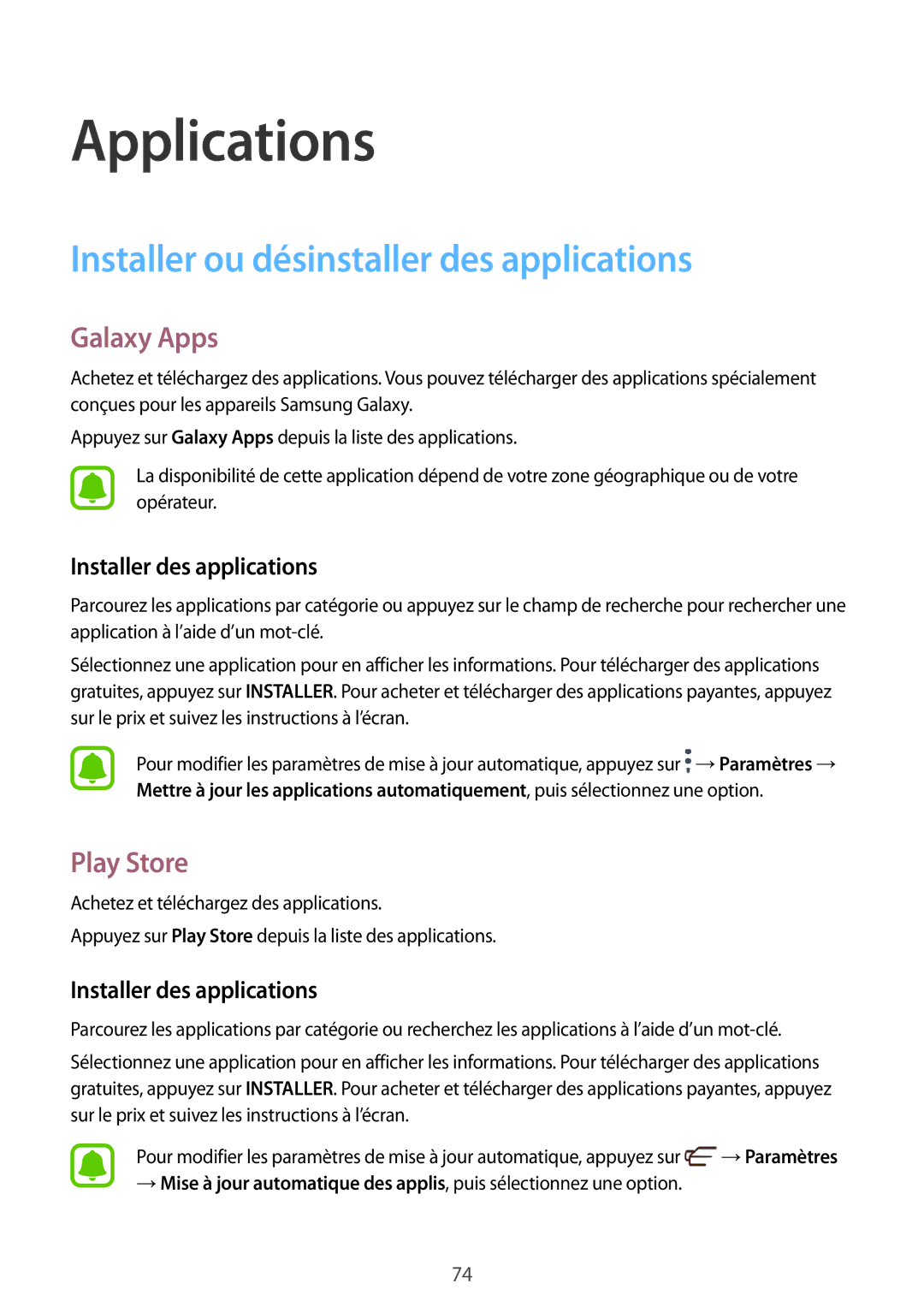 Samsung SM-A520FZKAXEF Installer ou désinstaller des applications, Galaxy Apps, Play Store, Installer des applications 