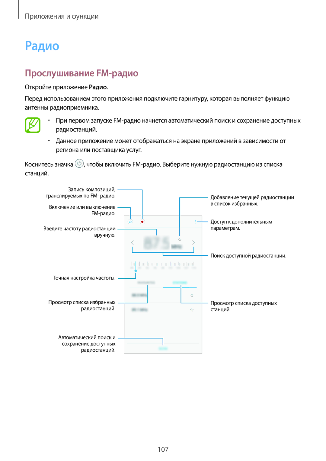 Samsung SM-A520FZKDSER, SM-A520FZBDSER, SM-A320FZKDSER, SM-A520FZDDSER, SM-A720FZBDSER manual Радио, Прослушивание FM-радио 