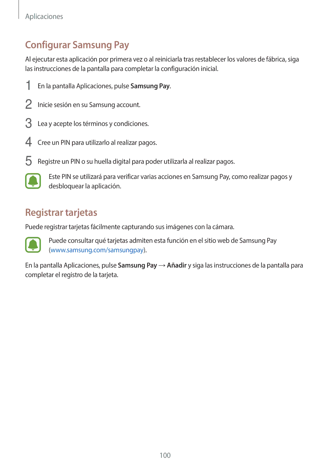 Samsung SM-A520FZDAPHE, SM-A520FZKAPHE, SM-A520FZIAPHE, SM-A520FZBAPHE manual Configurar Samsung Pay, Registrar tarjetas 