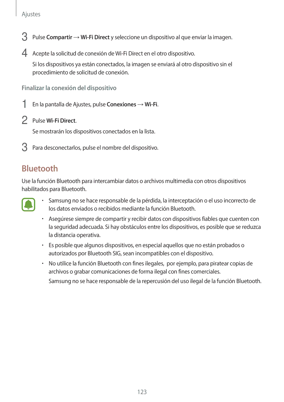 Samsung SM-A520FZBAPHE, SM-A520FZDAPHE, SM-A520FZKAPHE, SM-A520FZIAPHE manual Bluetooth, Finalizar la conexión del dispositivo 