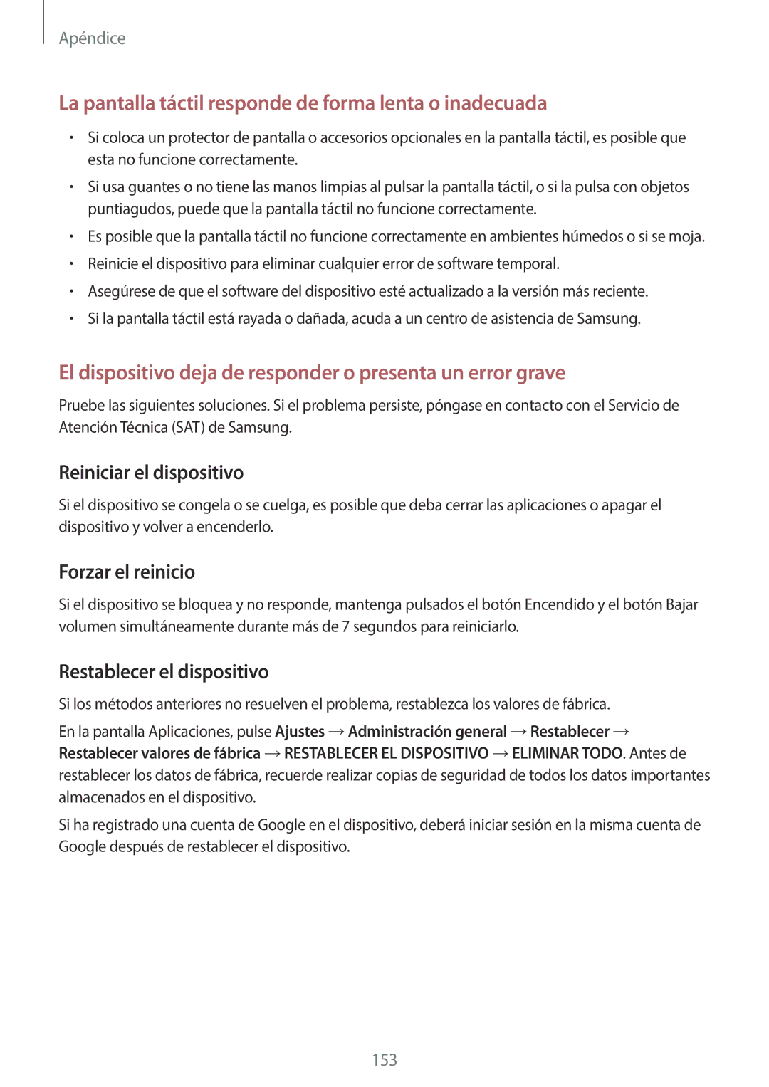 Samsung SM-A520FZKAPHE, SM-A520FZDAPHE, SM-A520FZIAPHE, SM-A520FZBAPHE manual Forzar el reinicio, Restablecer el dispositivo 