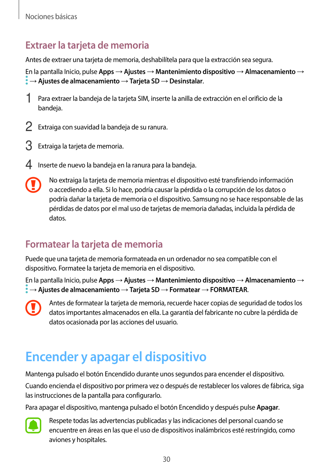 Samsung SM-A520FZIAPHE Encender y apagar el dispositivo, Extraer la tarjeta de memoria, Formatear la tarjeta de memoria 