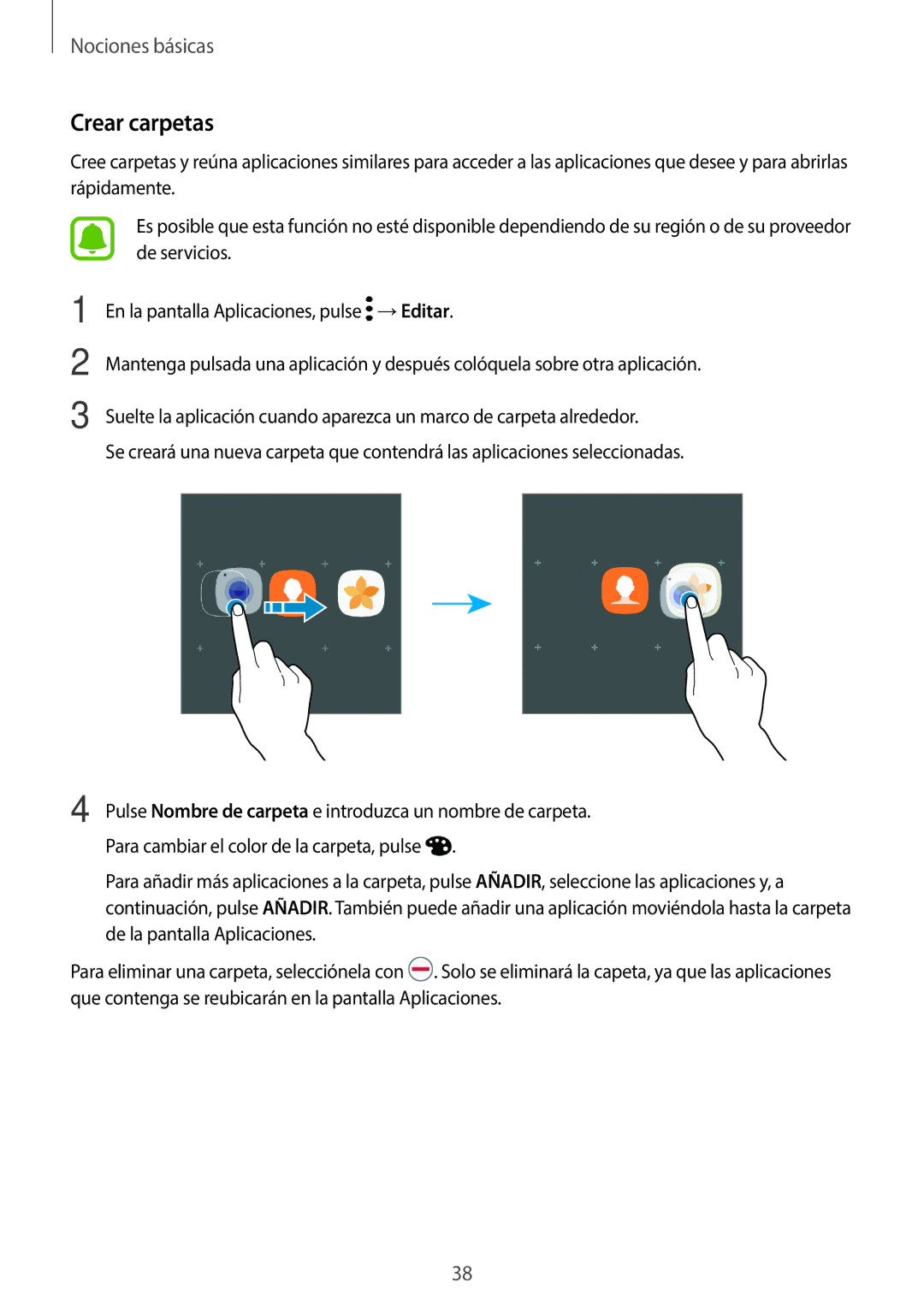 Samsung SM-A520FZIAPHE, SM-A520FZDAPHE, SM-A520FZKAPHE, SM-A520FZBAPHE manual Crear carpetas 