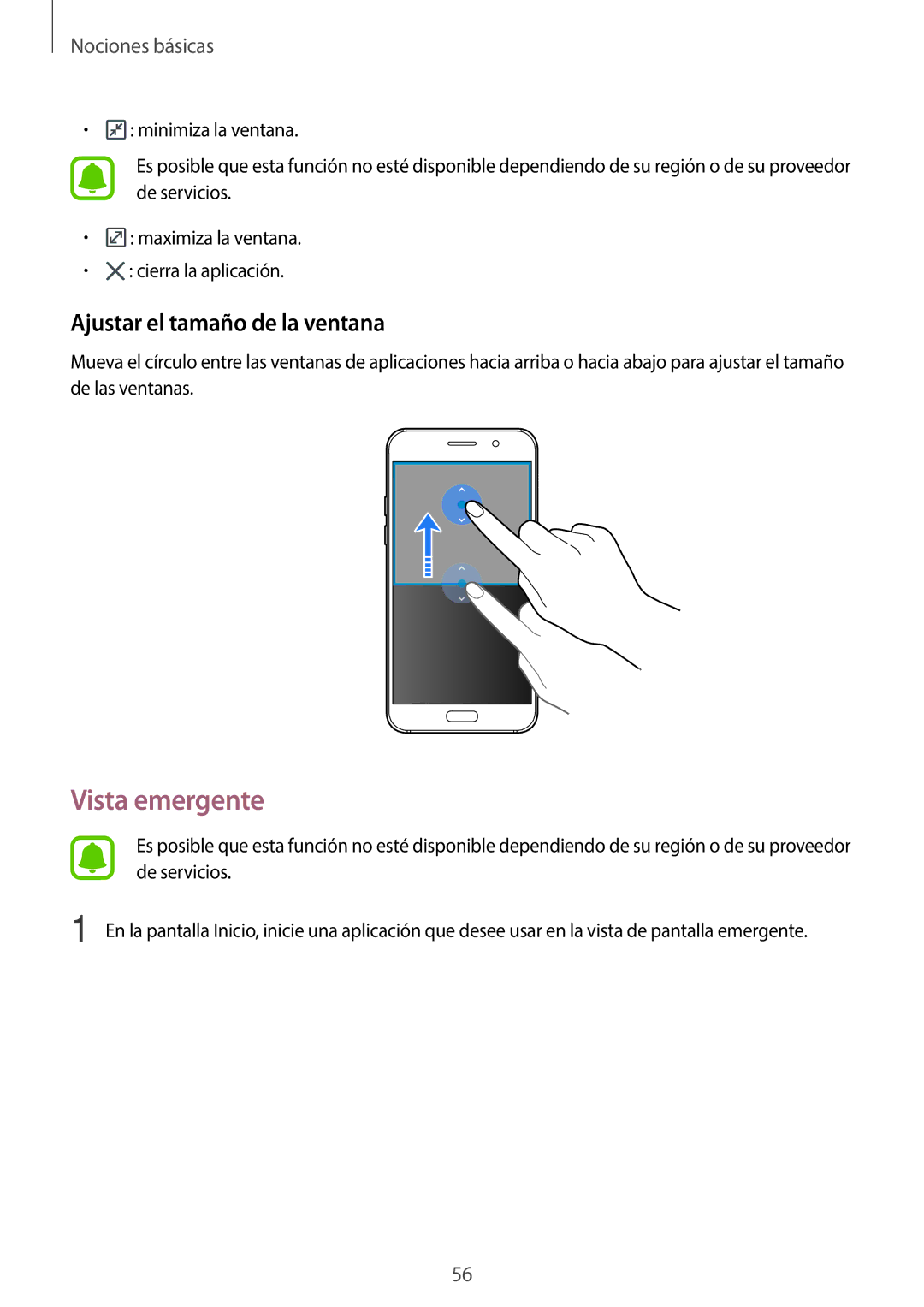 Samsung SM-A520FZDAPHE, SM-A520FZKAPHE, SM-A520FZIAPHE, SM-A520FZBAPHE manual Vista emergente, Ajustar el tamaño de la ventana 