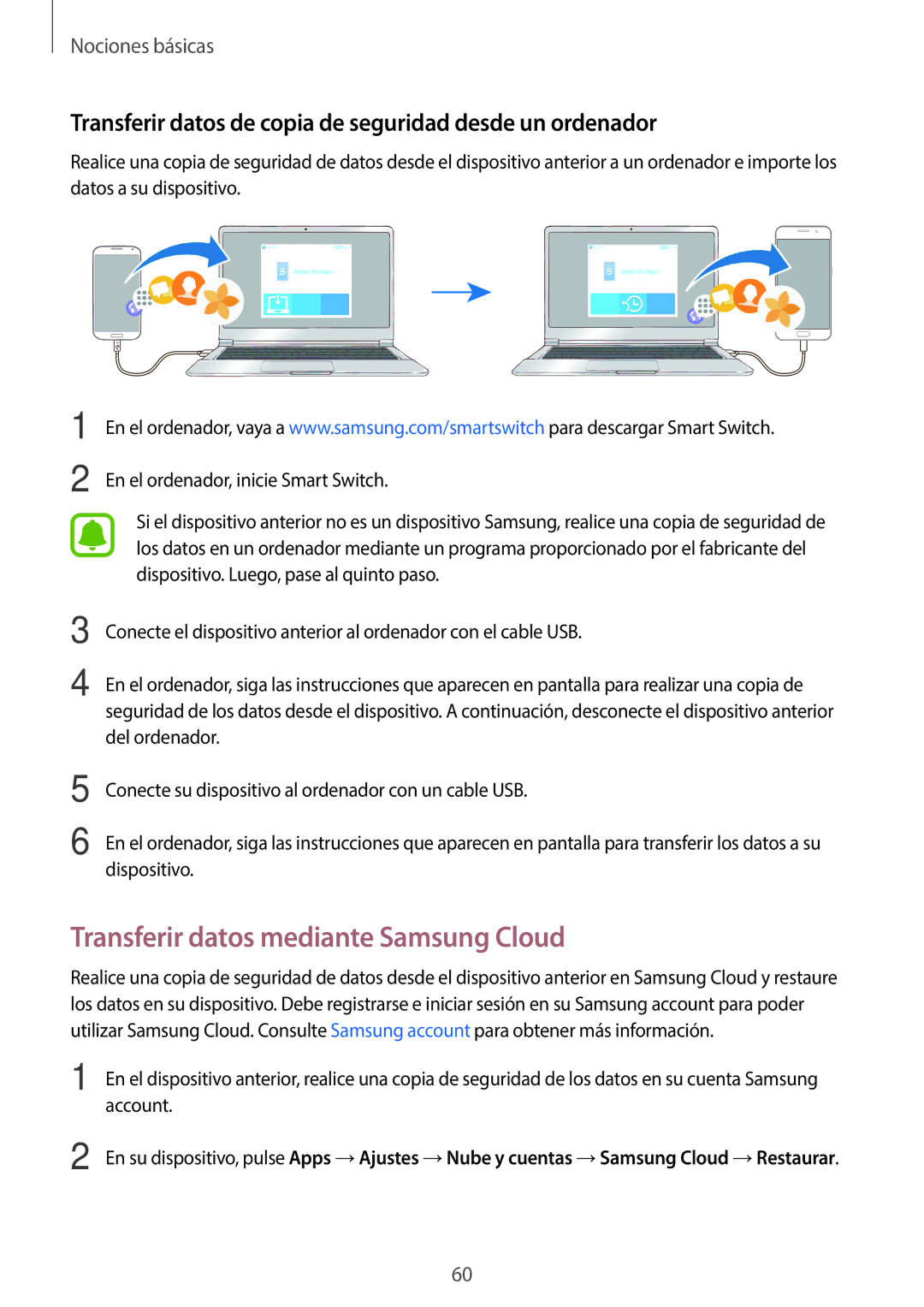 Samsung SM-A520FZDAPHE Transferir datos mediante Samsung Cloud, Transferir datos de copia de seguridad desde un ordenador 