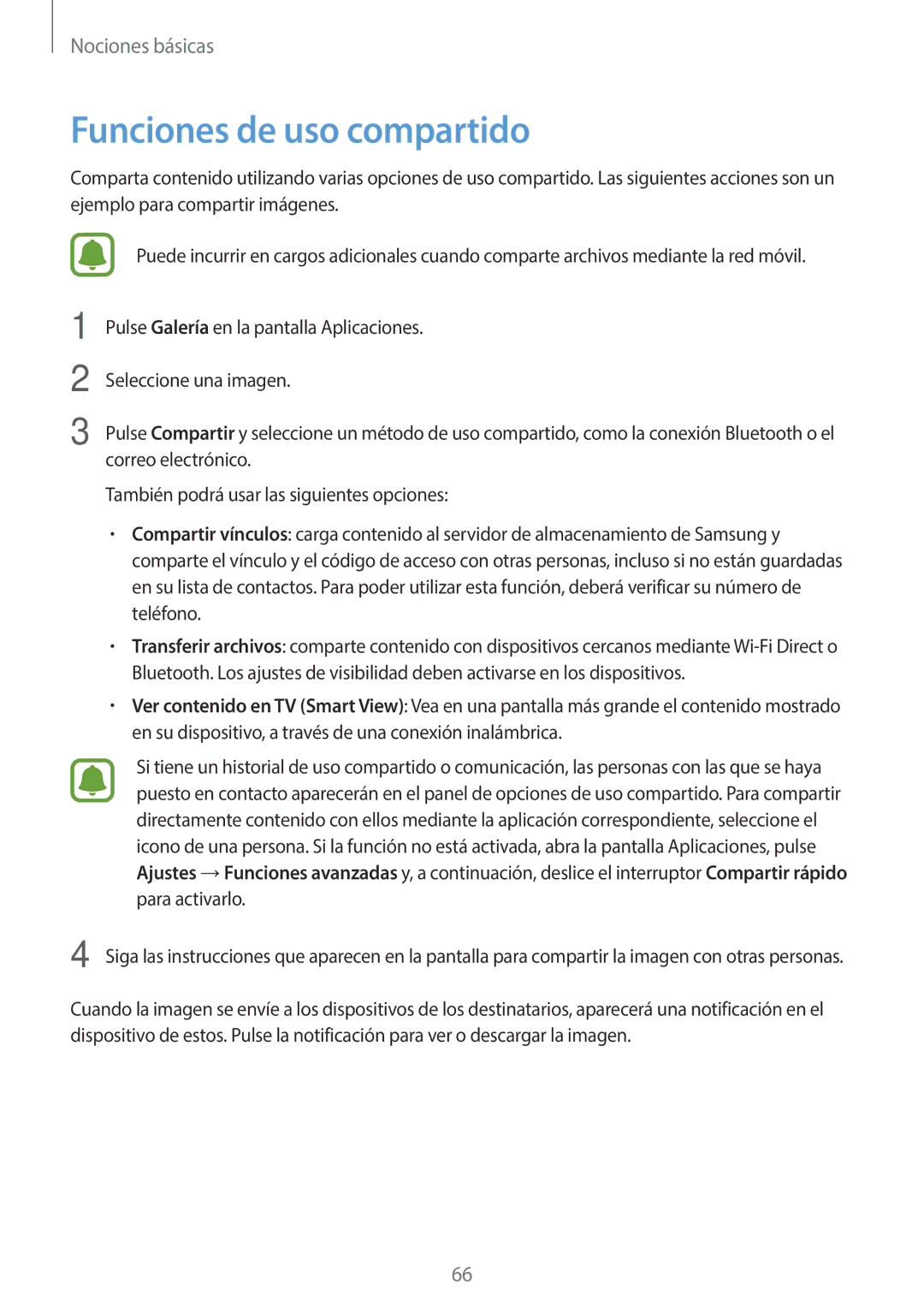 Samsung SM-A520FZIAPHE, SM-A520FZDAPHE, SM-A520FZKAPHE, SM-A520FZBAPHE manual Funciones de uso compartido 