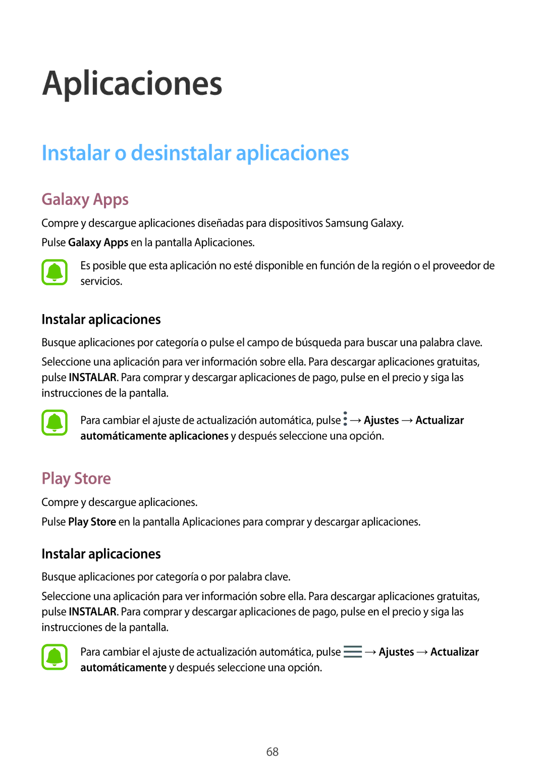 Samsung SM-A520FZDAPHE, SM-A520FZKAPHE Instalar o desinstalar aplicaciones, Galaxy Apps, Play Store, Instalar aplicaciones 