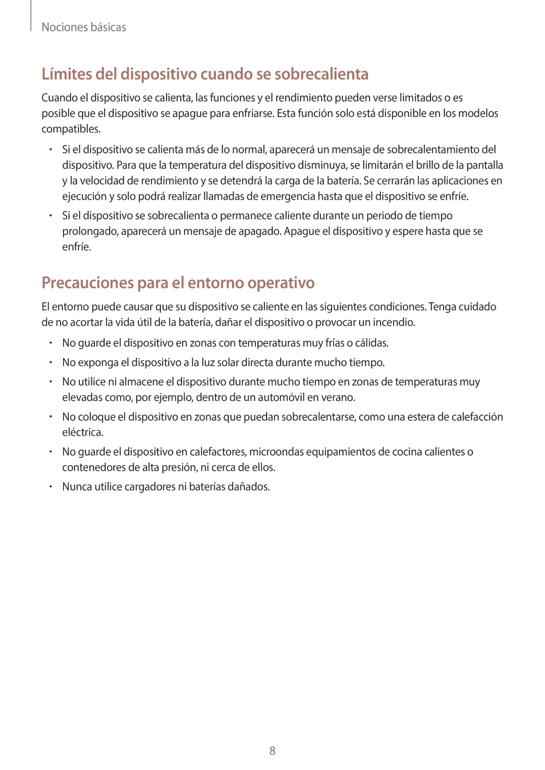 Samsung SM-A520FZDAPHE manual Límites del dispositivo cuando se sobrecalienta, Precauciones para el entorno operativo 